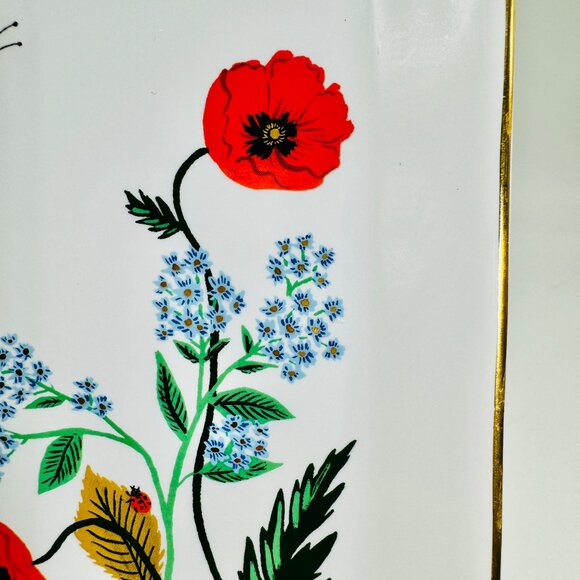 Rifle Paper Co Poppy Botanical Ceramic Catchall Tray/Dish Gold Rim 6.5 x 4.5 in - Picture 8 of 12